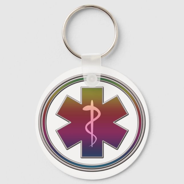 Colourful Caduceus Key Ring (Front)
