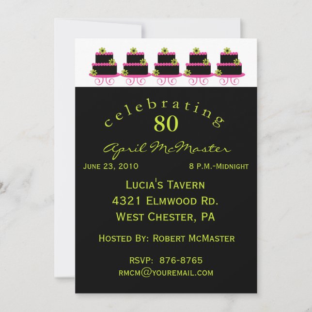 Colourful Cake 80th Birthday Party Invitation (Front)