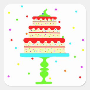 Colourful Cake and Confetti Children’s Birthday Square Sticker