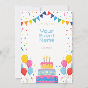 Colourful Cake Balloon Bunting Confetti Invitation