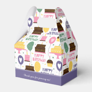 Colourful Cake Pattern Happy Birthday w/ Name Favour Box