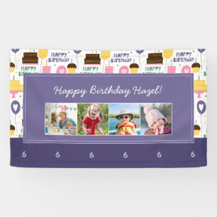 Colourful Cake Pattern Happy Birthday w/ Name Phot Banner