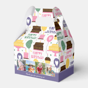 Colourful Cake Pattern Happy Birthday w/ Name Phot Favour Box