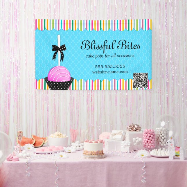 Colourful Cake Pop with QR Code Banner (Party)