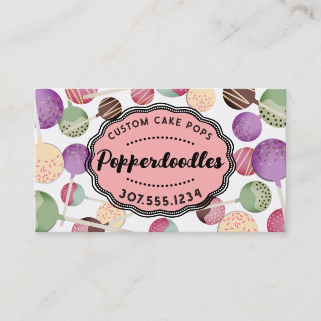 Colourful cake pops bakery wedding event baking business card (Front)