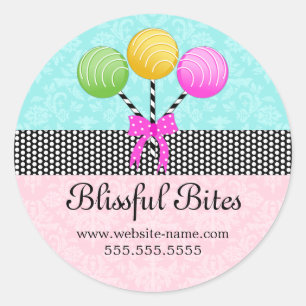 Colourful Cake Pops Damask Classic Round Sticker