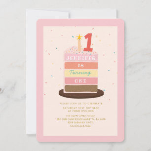 Colourful Cake Sparkle Baby Turning One Birthday Invitation
