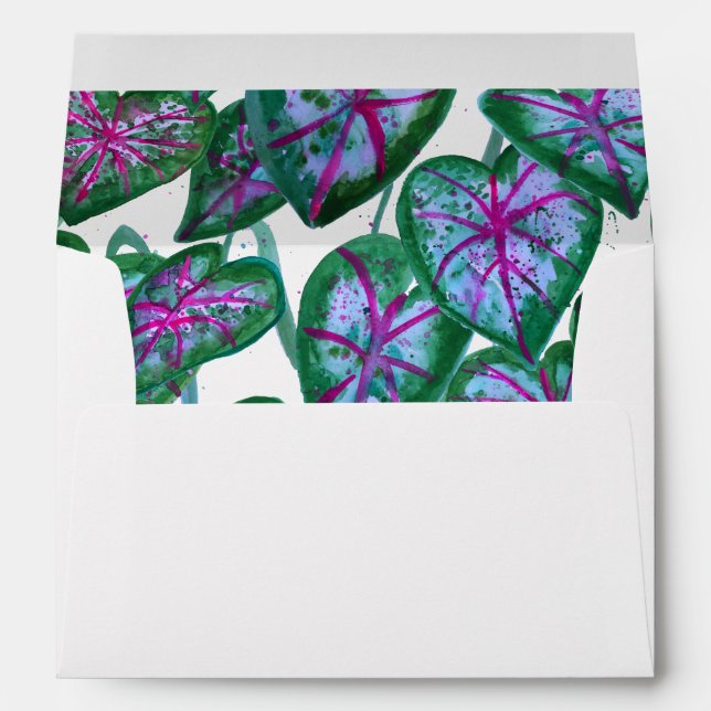 Colourful Caladium Leaf Watercolor Pattern Wedding Envelope (Back (Bottom))