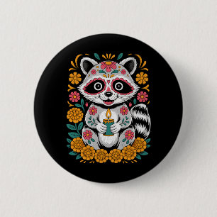Colourful Calavera Racoon Design For Día De Los 6 Cm Round Badge