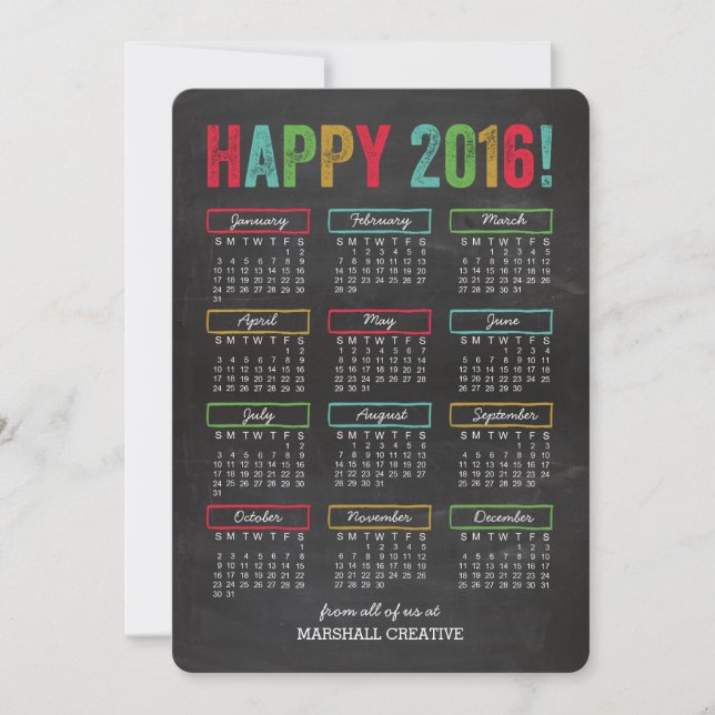 Colourful Calendar Business Holiday Cards (Front)