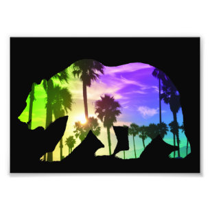 Colourful California Bear Beach Landscape Palms Su Photo Print