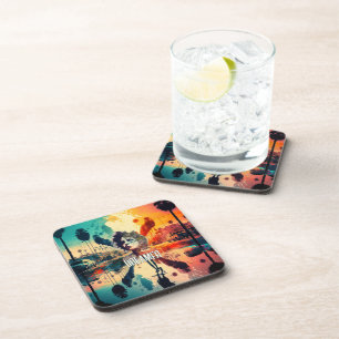 colourful California Dream woman sunset silhouette Coaster