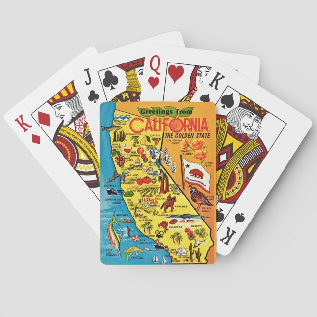 Colourful California Map Postcard Playing Cards (Back)