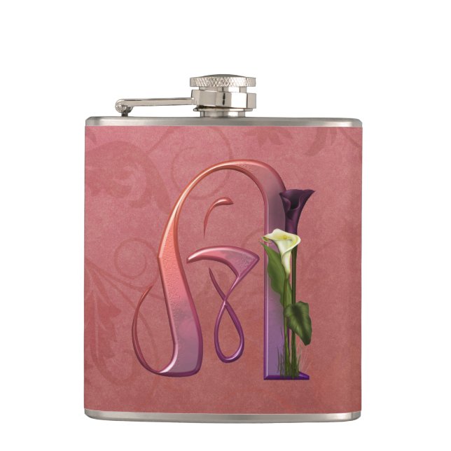 Colourful Calla Initial A Hip Flask (Front)