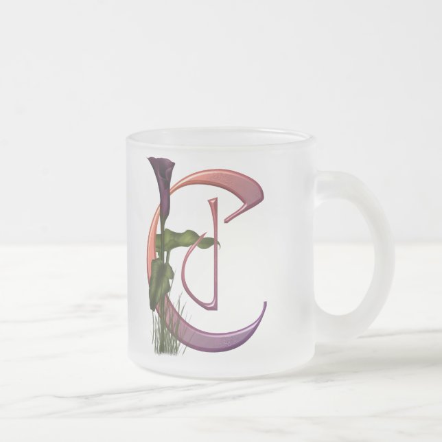Colourful Calla Initial C Frosted Glass Coffee Mug (Right)