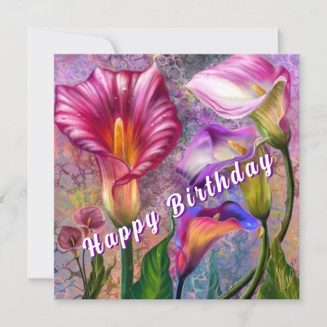 Colourful Calla Lilies Birthday Card (Front)