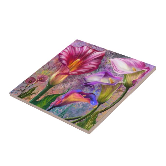 Colourful Calla Lilies Ceramic Tile (Side)