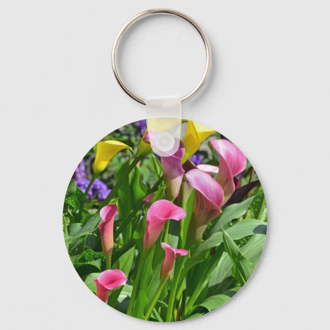 Colourful calla lily flowers key ring (Front)