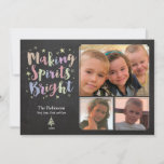 Colourful Calligraphy Chalkboard Holiday 3-Photo<br><div class="desc">Making spirits bright! Personalise this fun and whimsical holiday photo card with your family pictures and names. 

Photo credit: diggerdanno</div>