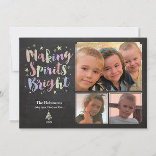 Colourful Calligraphy Chalkboard Holiday 3-Photo Card