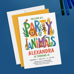 Colourful Calling All Party Animals Safari Wild Ki Invitation