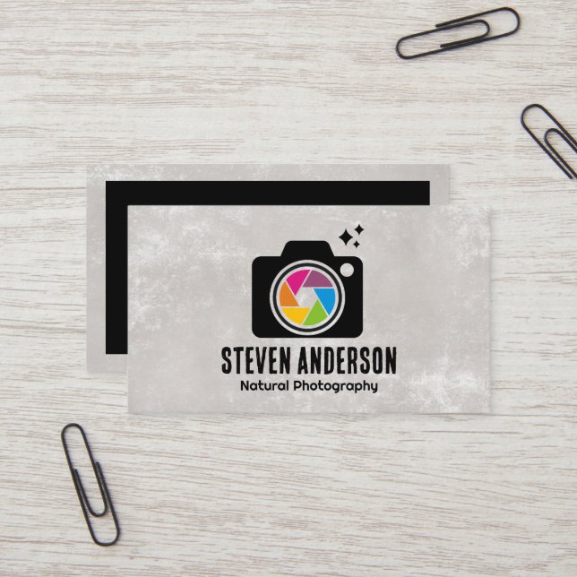 Colourful Camera Lens Shutter Business Card (Front/Back In Situ)