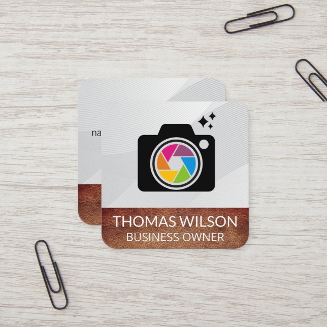 Colourful Camera Lens Shutter | Creative | Artist Square Business Card (Front/Back In Situ)