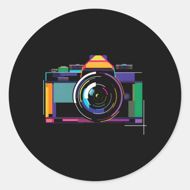 Colourful Camera Photographer Photography Classic Round Sticker (Front)