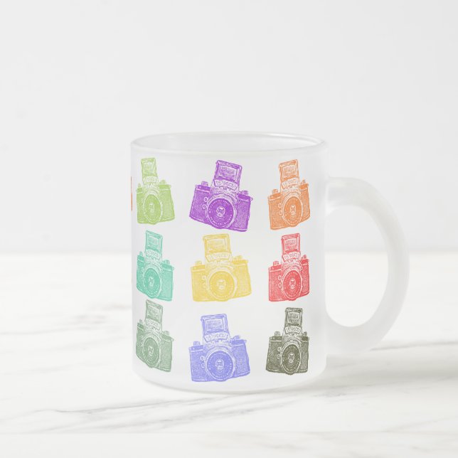 Colourful Cameras Frosted Glass Coffee Mug (Right)