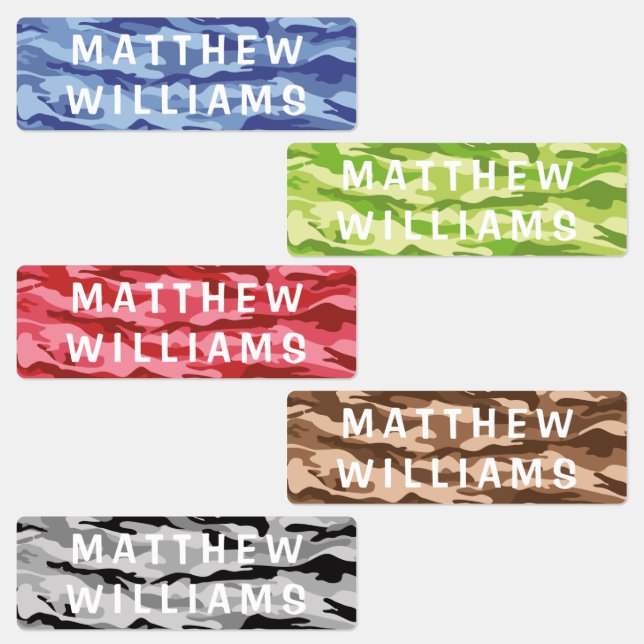 Colourful Camo Personalised Kids Name Labels (Group)