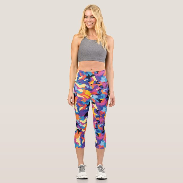 Colourful Camouflage Capri Leggings (Front)