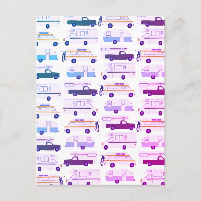 Colourful Camper Trailer Vanlife RV Pattern Postcard (Front)