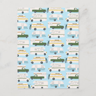 Colourful Camper Trailer Vanlife RV Pattern Postcard