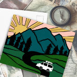 Colourful Campervan Mountains Vanlife RV Sunrise Postcard<br><div class="desc">Check out this awesome postcard with drawings of mountains and a camper van. Add your own text. Check out my shop for butterflies,  birds,  RVs,  camping,  hiking,  flowers and lots more!</div>