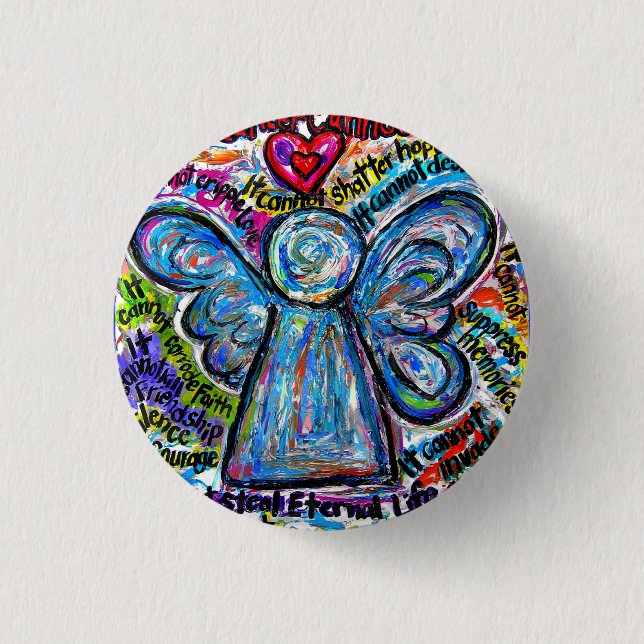 Colourful Cancer Angel Painting Art Button or Pin (Front)