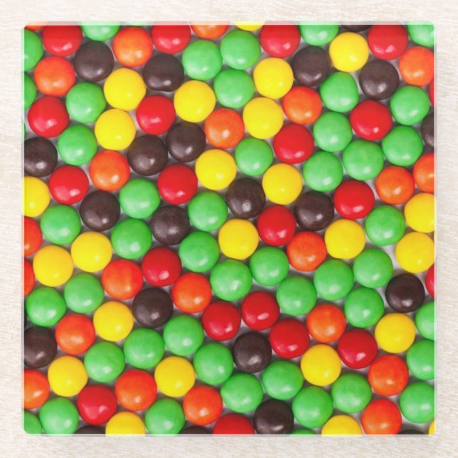 Colourful candies glass coaster (Front)