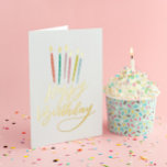 Colourful Candles Happy Birthday Foil Greeting Card<br><div class="desc">This whimsical folded birthday card features colourful candles,  original hand-lettering and flames in real foil. Customise the inside of the card.</div>