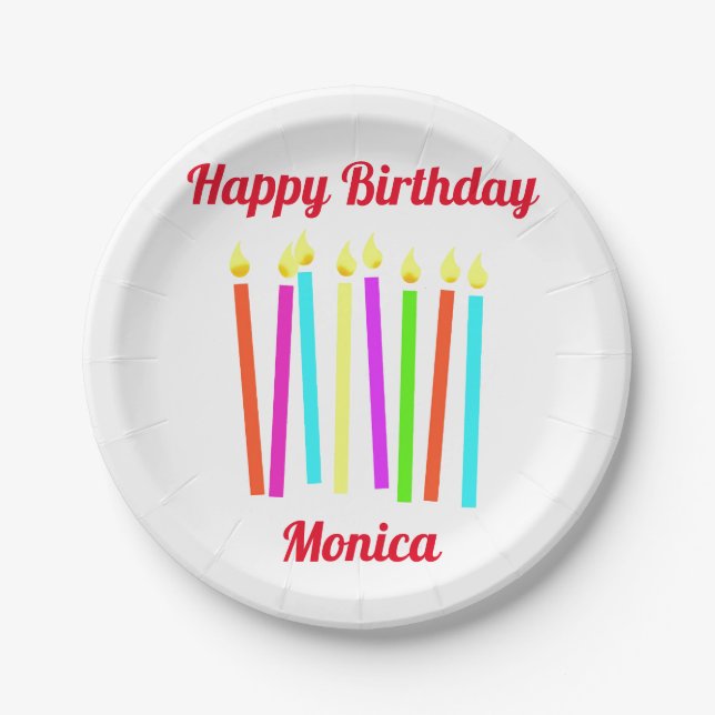 Colourful Candles Happy Birthday Paper Plate (Front)
