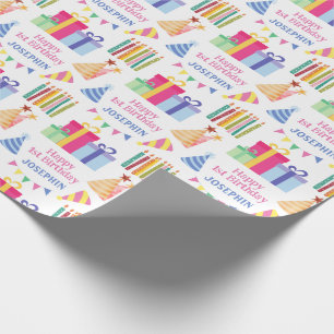 Colourful Candles Party Hat Birthday Gift Wrapping Paper