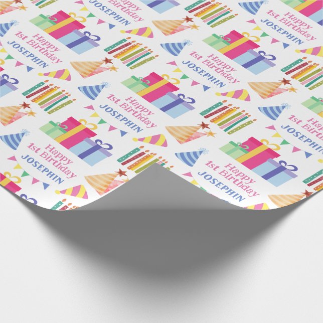 Colourful Candles Party Hat Birthday Gift Wrapping Paper (Corner)