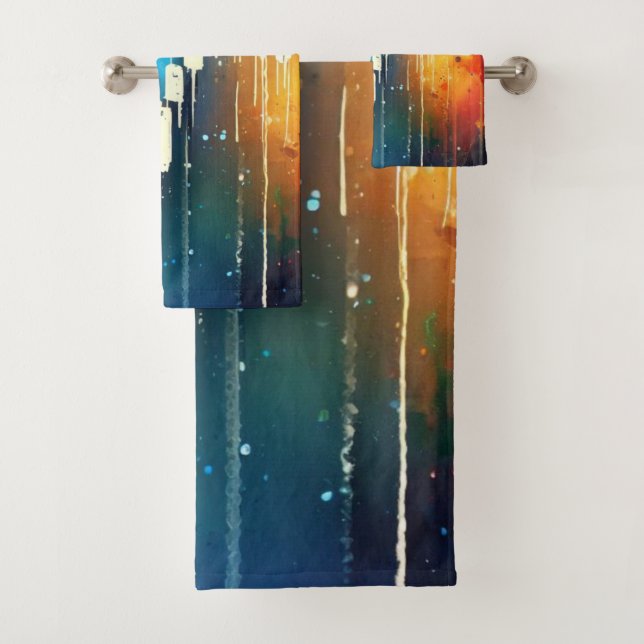 Colourful candlestick chart abstract painting bath towel set (Insitu)