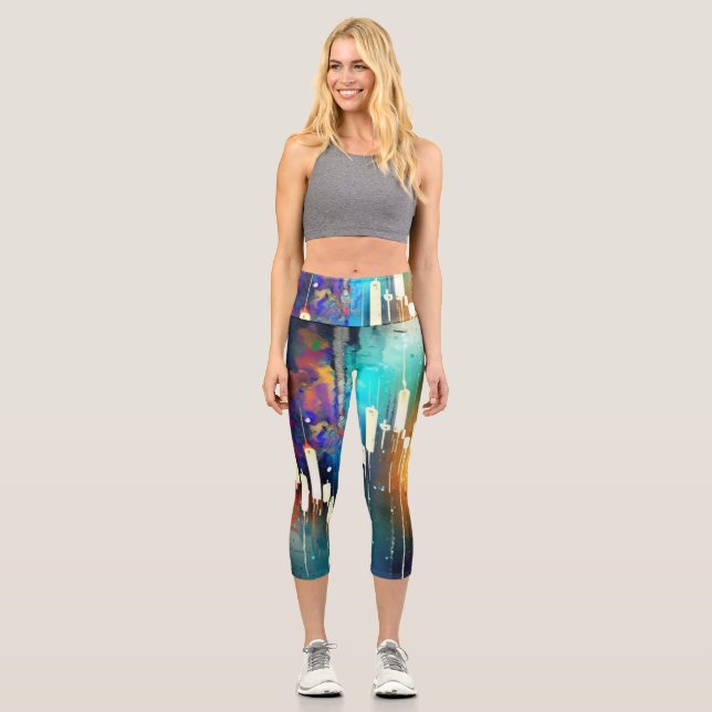 Colourful candlestick chart abstract painting capri leggings (Front)