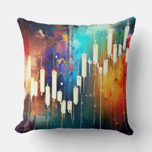 Colourful candlestick chart abstract painting cushion