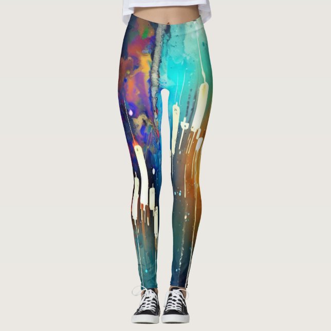 Colourful candlestick chart abstract painting leggings (Front)