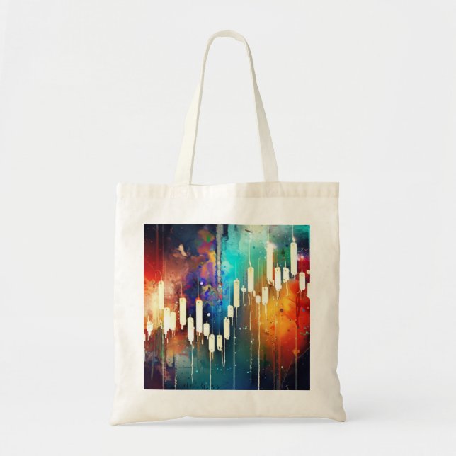 Colourful candlestick chart abstract painting tote bag (Front)