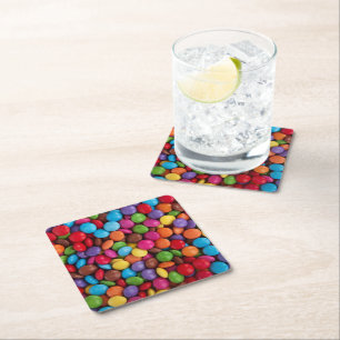 Colourful Candy, Candy Buttons, Sweets, Food Square Paper Coaster