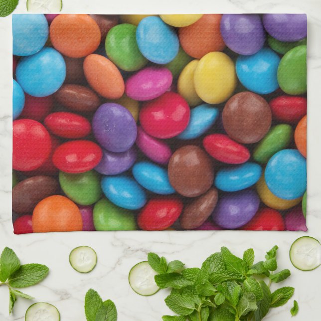 Colourful Candy, Candy Buttons, Sweets, Food Tea Towel (Folded)