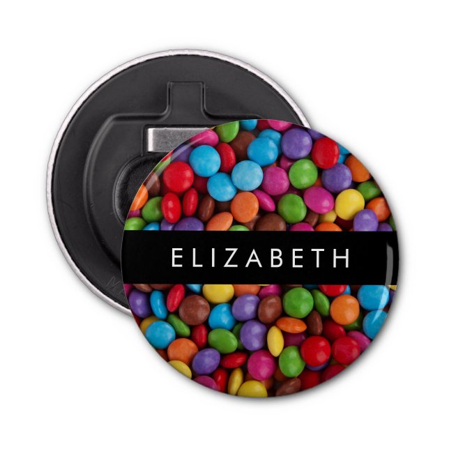 Colourful Candy, Candy Buttons, Sweets, Your Name Bottle Opener (Front)