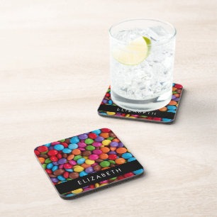 Colourful Candy, Candy Buttons, Sweets, Your Name Coaster