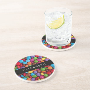 Colourful Candy, Candy Buttons, Sweets, Your Name Coaster